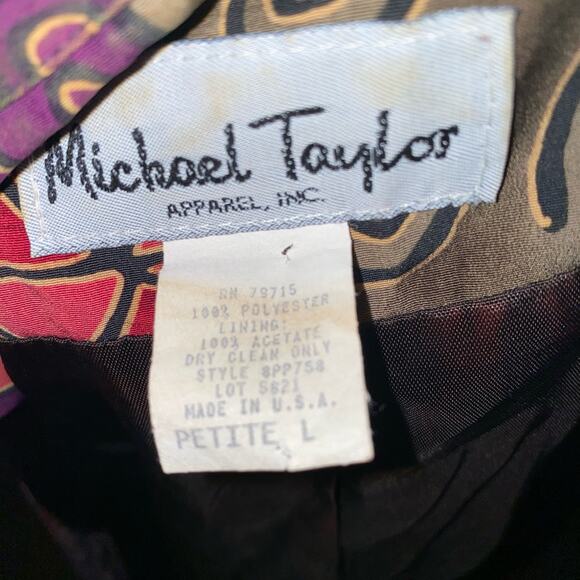 Vintage Retro abstract print one button Blazer Michael Taylor Petite Large - Picture 7 of 8